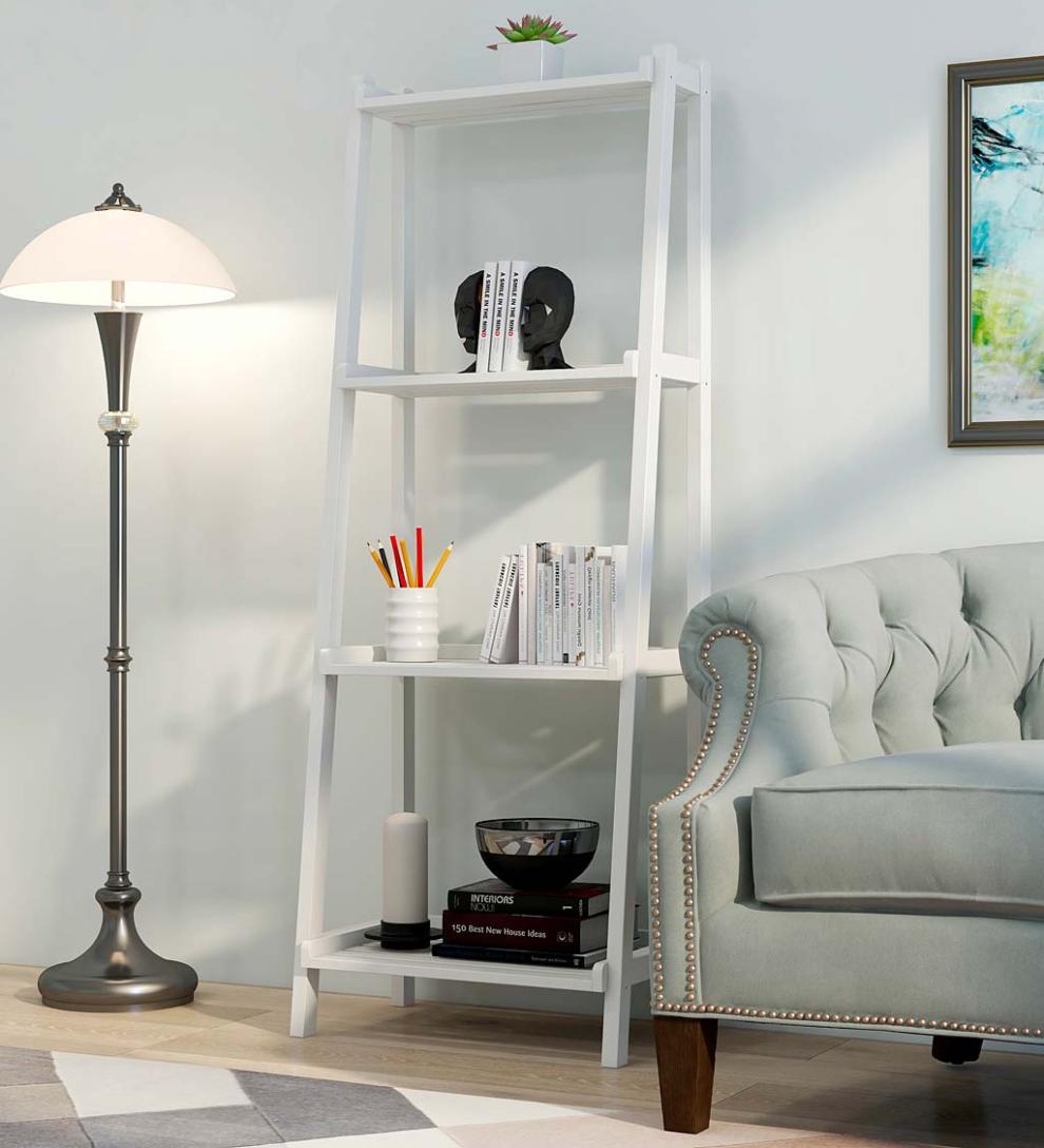 Plow &amp; Hearth Home Office | Indoor Living Farmhouse 4-Tier Wooden Leaning Ladder Shelf - Antique Chestnut