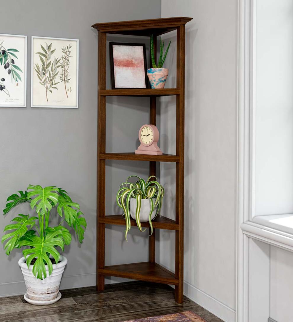 Plow &amp; Hearth Home Office | Indoor Living Farmhouse Four-Shelf Corner Bookcase - Walnut