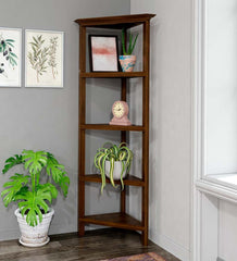 Plow &amp; Hearth Home Office | Indoor Living Farmhouse Four-Shelf Corner Bookcase - Walnut