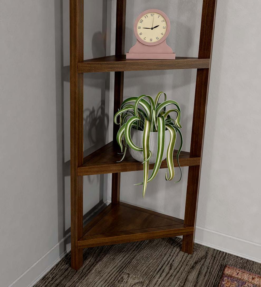 Plow &amp; Hearth Home Office | Indoor Living Farmhouse Four-Shelf Corner Bookcase - Walnut