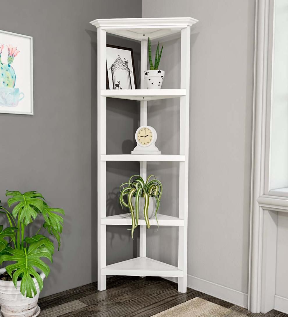 Plow &amp; Hearth Home Office | Indoor Living Farmhouse Four-Shelf Corner Bookcase - Walnut