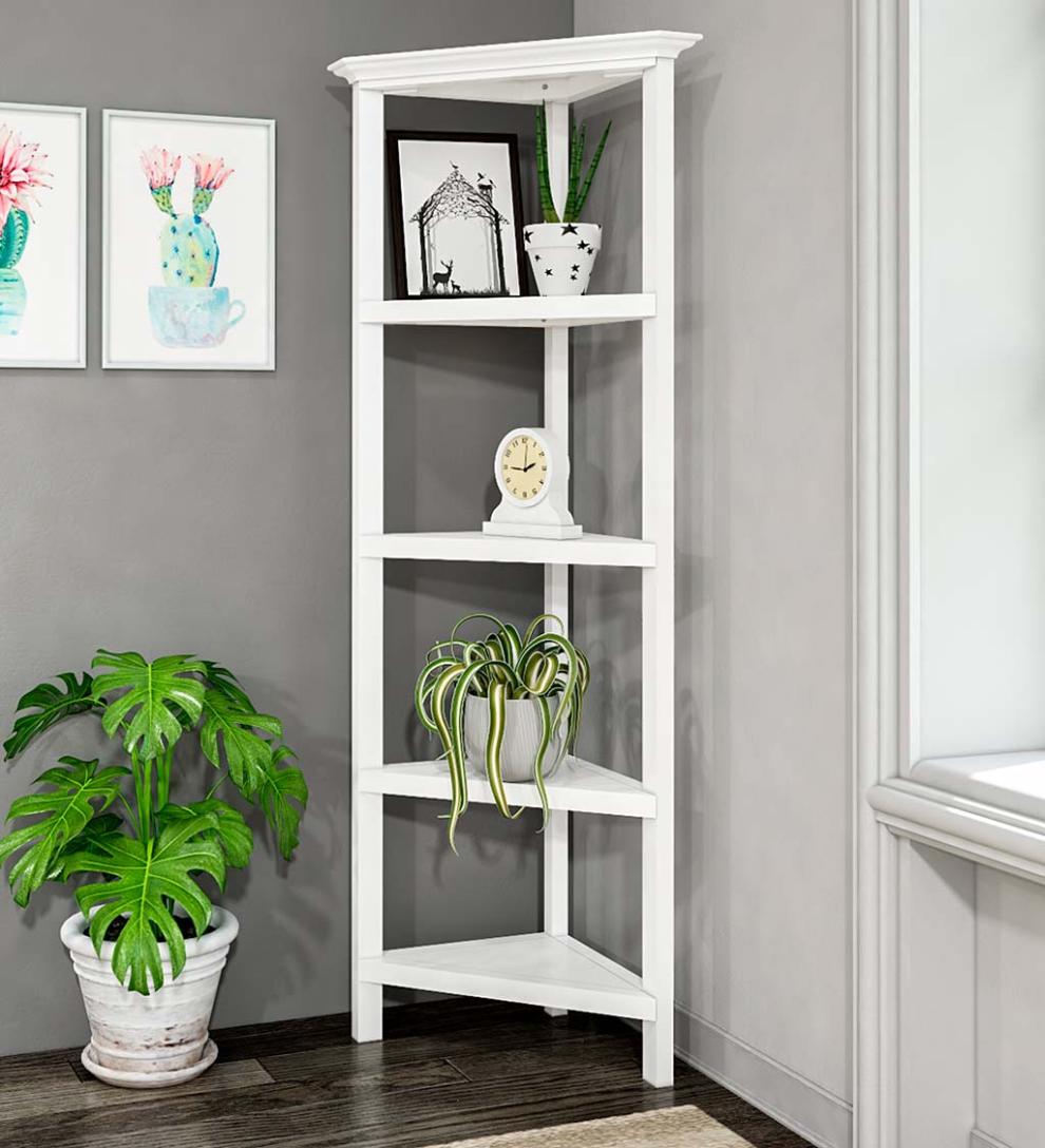 Plow &amp; Hearth Home Office | Indoor Living Farmhouse Four-Shelf Corner Bookcase - Walnut