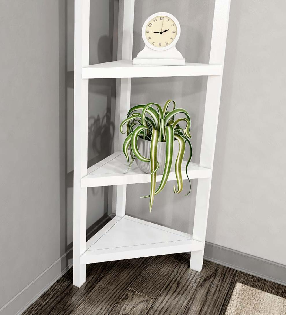 Plow &amp; Hearth Home Office | Indoor Living Farmhouse Four-Shelf Corner Bookcase - Walnut