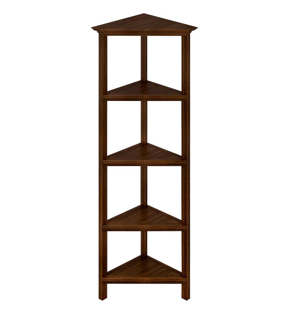 Plow &amp; Hearth Home Office | Indoor Living Farmhouse Four-Shelf Corner Bookcase - Walnut