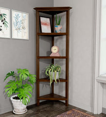 Plow &amp; Hearth Home Office | Indoor Living Farmhouse Four-Shelf Corner Bookcase - Walnut