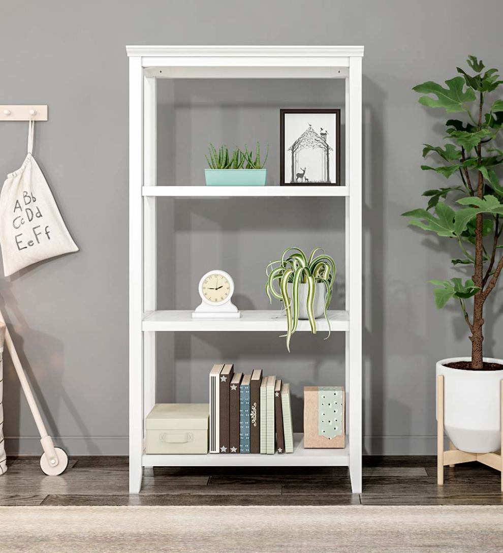 Plow &amp; Hearth Home Office | Indoor Living Farmhouse Three-Shelf Tall Bookcase Storage Rack - Walnut