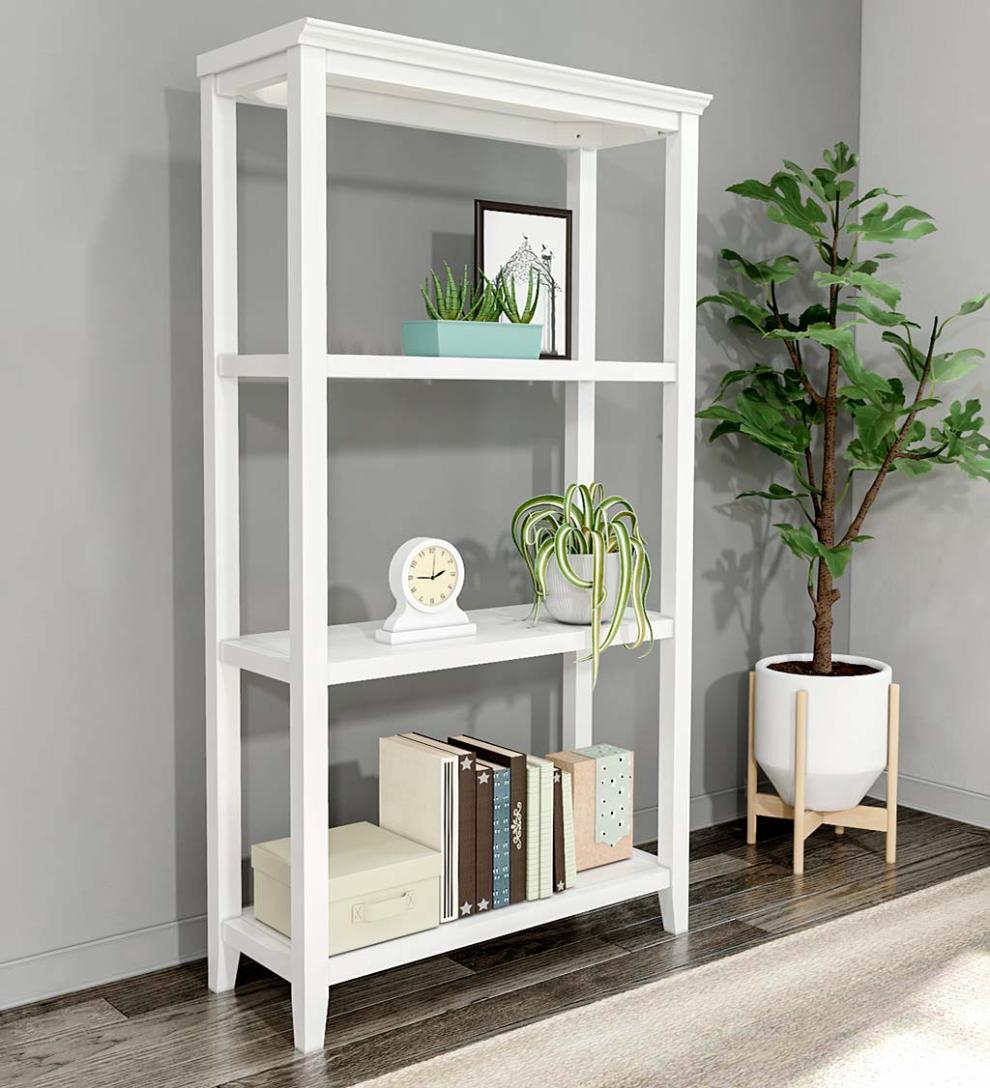 Plow &amp; Hearth Home Office | Indoor Living Farmhouse Three-Shelf Tall Bookcase Storage Rack - Walnut