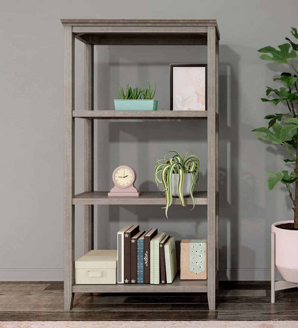 Plow &amp; Hearth Home Office | Indoor Living Farmhouse Three-Shelf Tall Bookcase Storage Rack - Walnut