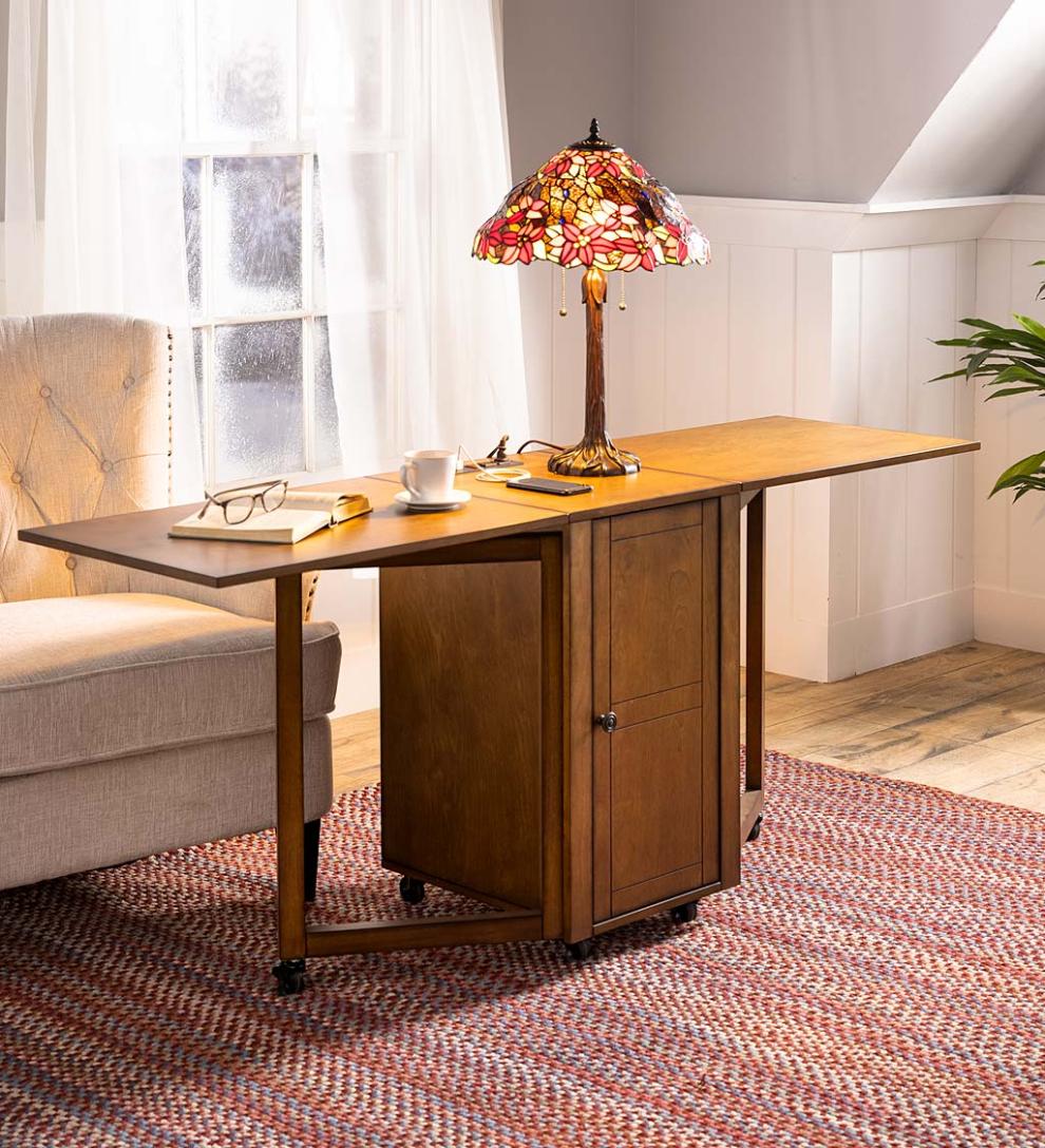 Plow &amp; Hearth Home Office | Indoor Living Folding Hideaway Double Desk With Cabinet And Chargers