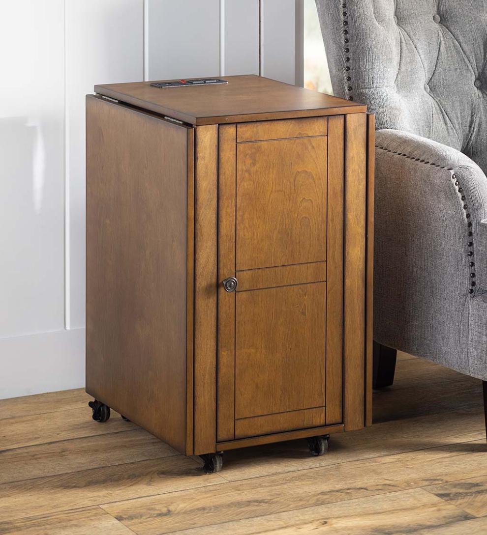 Plow &amp; Hearth Home Office | Indoor Living Folding Hideaway Double Desk With Cabinet And Chargers