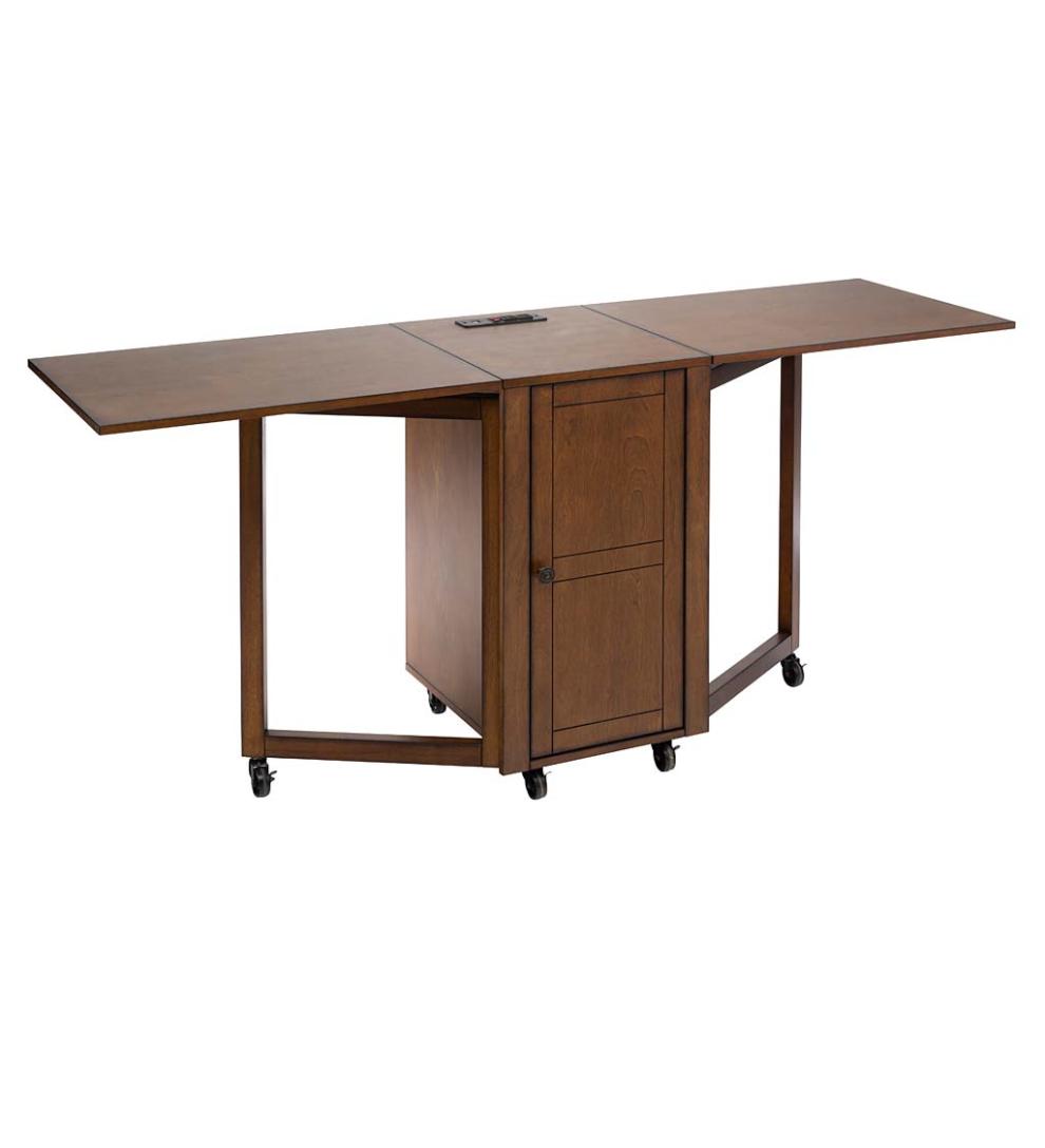 Plow &amp; Hearth Home Office | Indoor Living Folding Hideaway Double Desk With Cabinet And Chargers