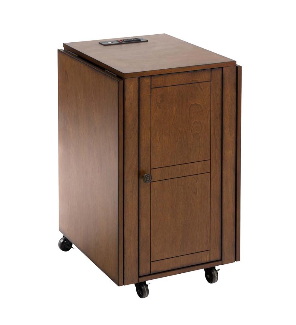 Plow &amp; Hearth Home Office | Indoor Living Folding Hideaway Double Desk With Cabinet And Chargers