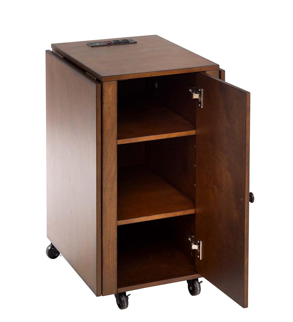 Plow &amp; Hearth Home Office | Indoor Living Folding Hideaway Double Desk With Cabinet And Chargers