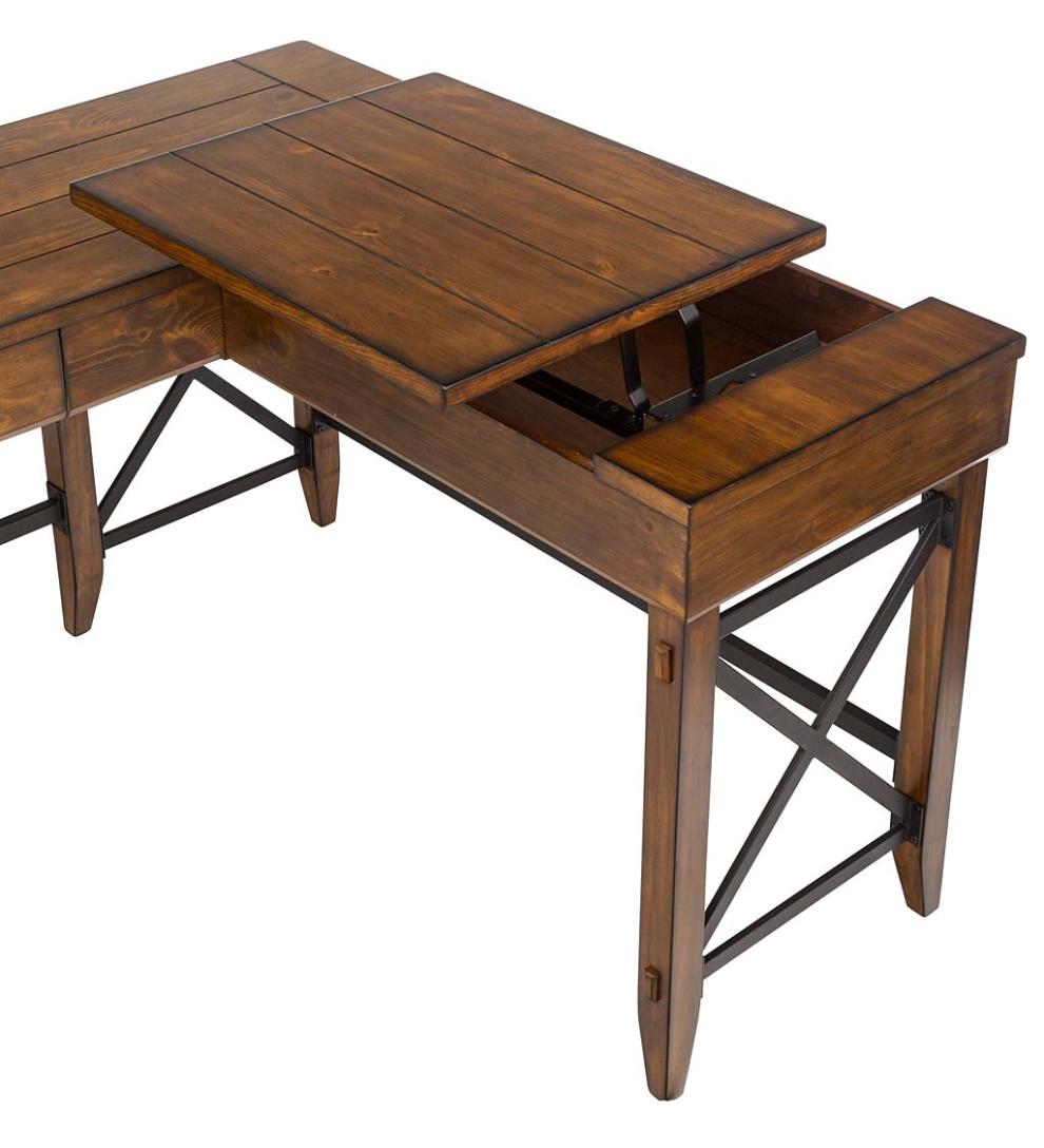 Plow &amp; Hearth Home Office | Indoor Living L-Shaped Lift Desk With Two Height Settings And Drawer