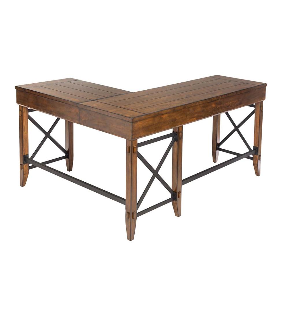 Plow &amp; Hearth Home Office | Indoor Living L-Shaped Lift Desk With Two Height Settings And Drawer