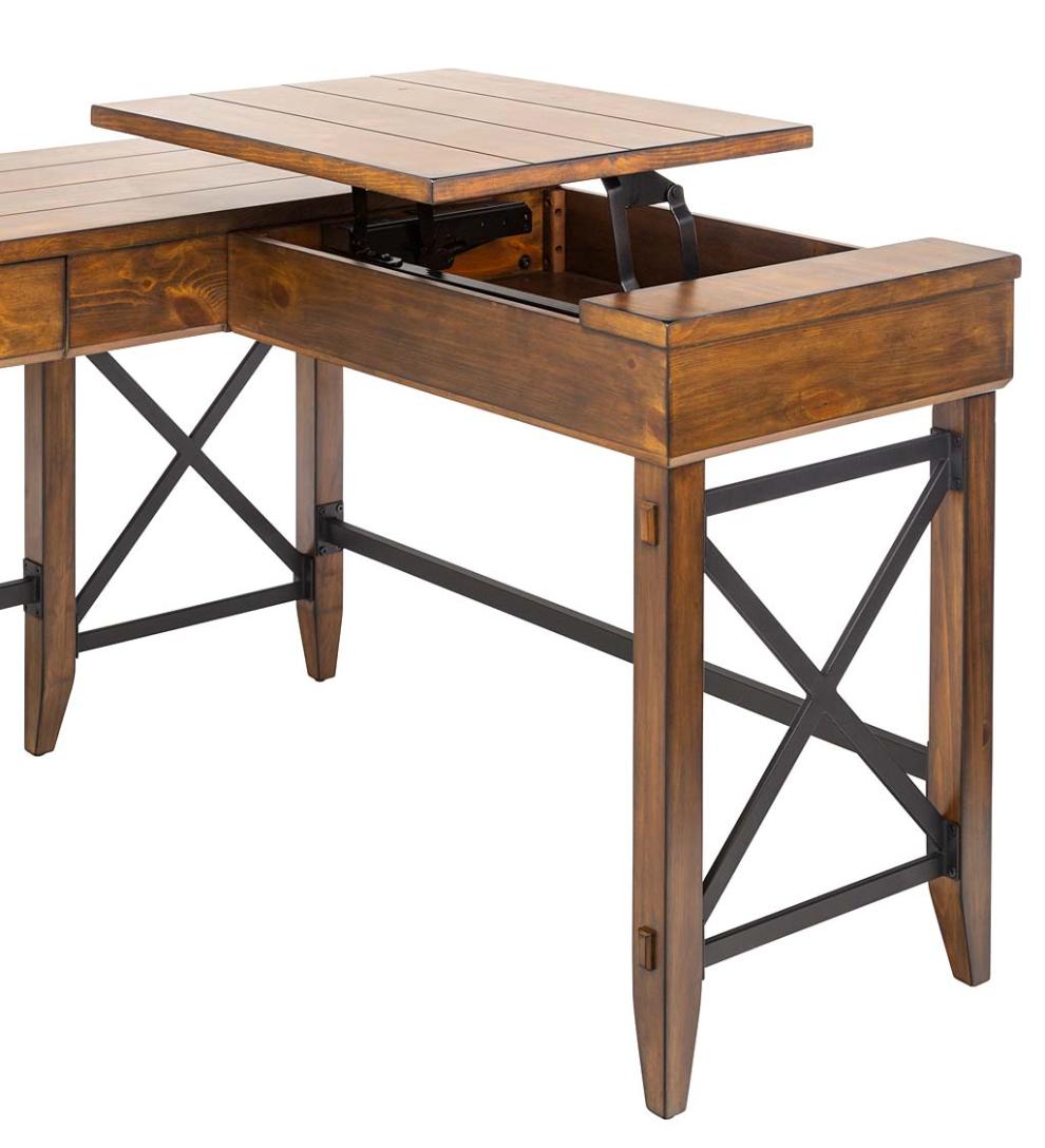 Plow &amp; Hearth Home Office | Indoor Living L-Shaped Lift Desk With Two Height Settings And Drawer