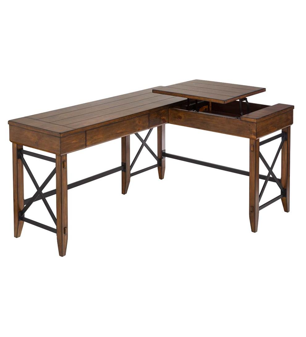 Plow &amp; Hearth Home Office | Indoor Living L-Shaped Lift Desk With Two Height Settings And Drawer