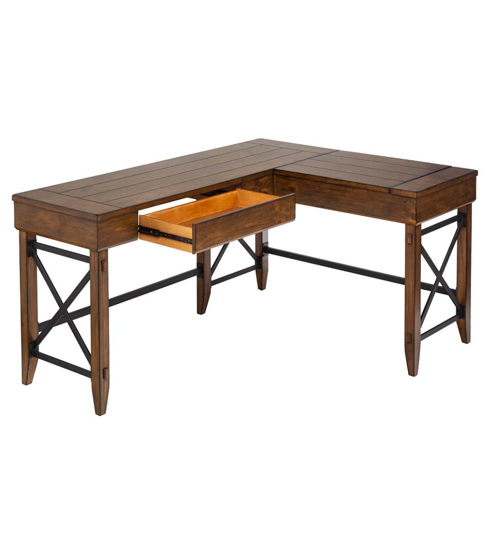 Plow &amp; Hearth Home Office | Indoor Living L-Shaped Lift Desk With Two Height Settings And Drawer
