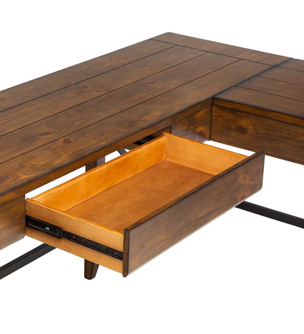 Plow &amp; Hearth Home Office | Indoor Living L-Shaped Lift Desk With Two Height Settings And Drawer