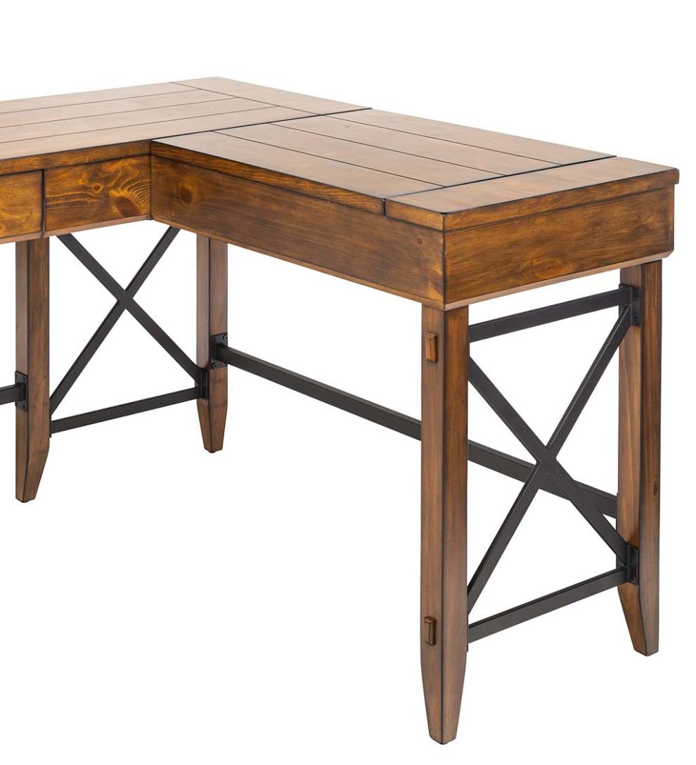 Plow &amp; Hearth Home Office | Indoor Living L-Shaped Lift Desk With Two Height Settings And Drawer