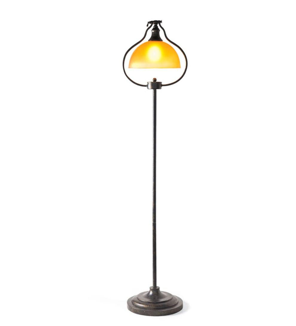 Plow &amp; Hearth Home Office | Indoor Living Library Lamps With Amber Glass Shade And Antique Bronze Finish