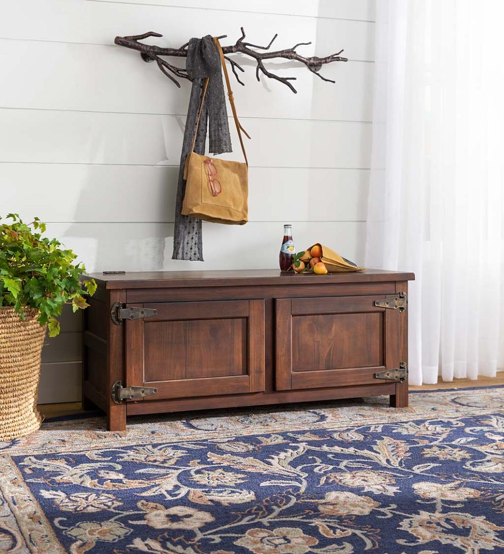 Plow &amp; Hearth Home Office | Indoor Living Portland Ice Box Wood Coffee Table/Bench With Replica Hardware - Walnut