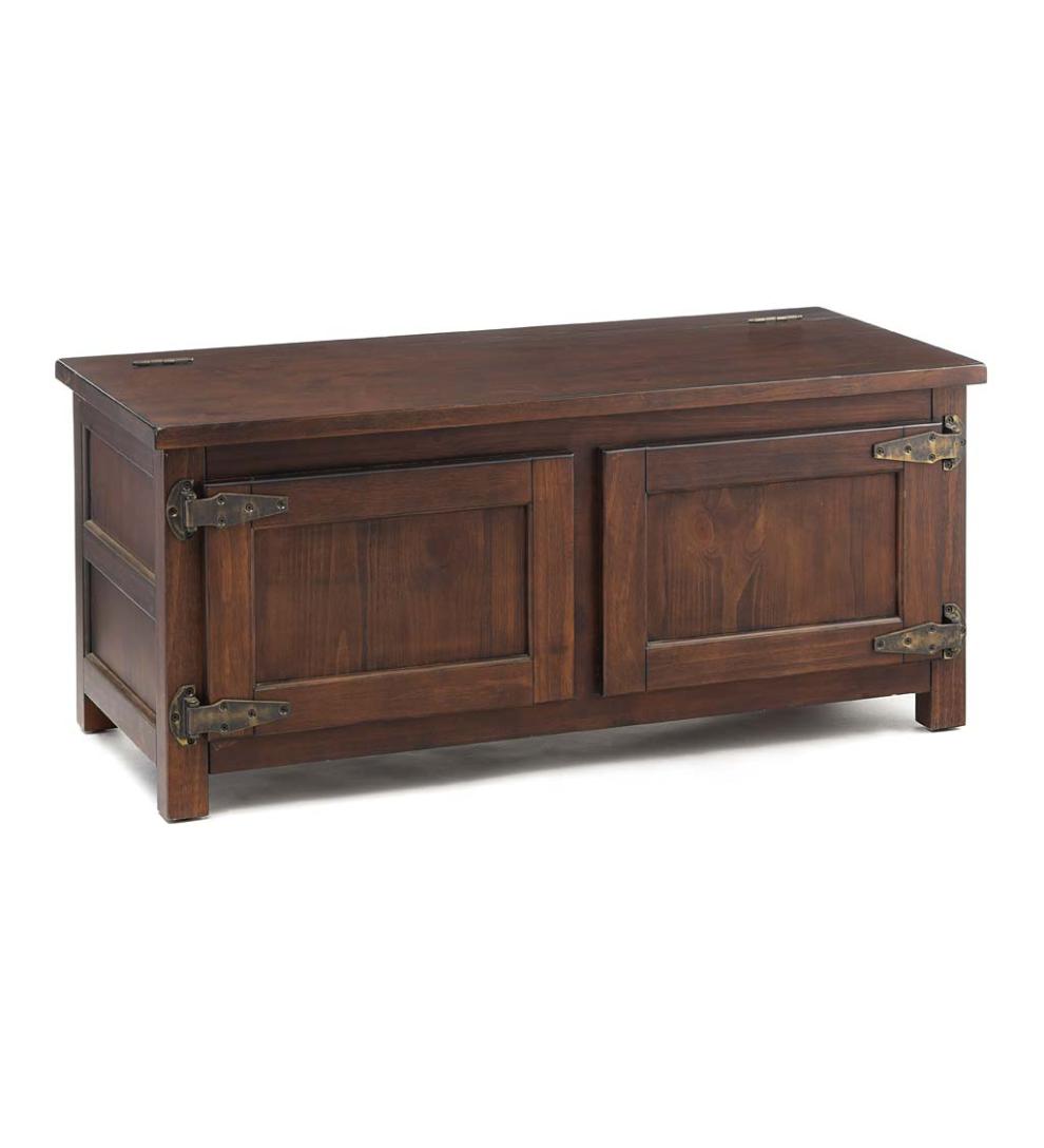 Plow &amp; Hearth Home Office | Indoor Living Portland Ice Box Wood Coffee Table/Bench With Replica Hardware - Walnut