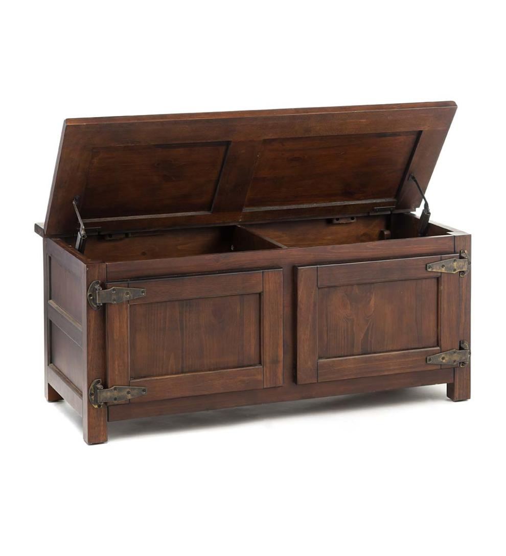 Plow &amp; Hearth Home Office | Indoor Living Portland Ice Box Wood Coffee Table/Bench With Replica Hardware - Walnut