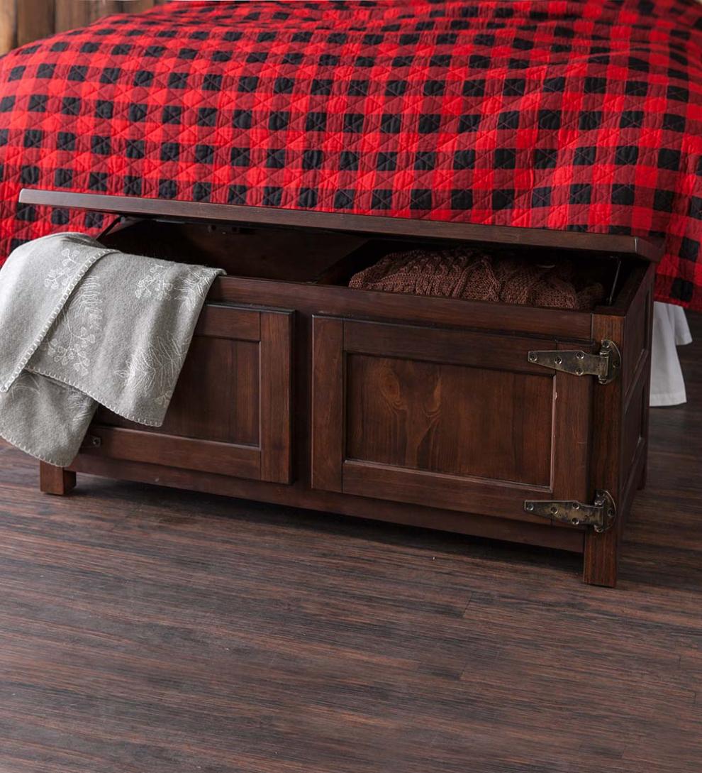 Plow &amp; Hearth Home Office | Indoor Living Portland Ice Box Wood Coffee Table/Bench With Replica Hardware - Walnut