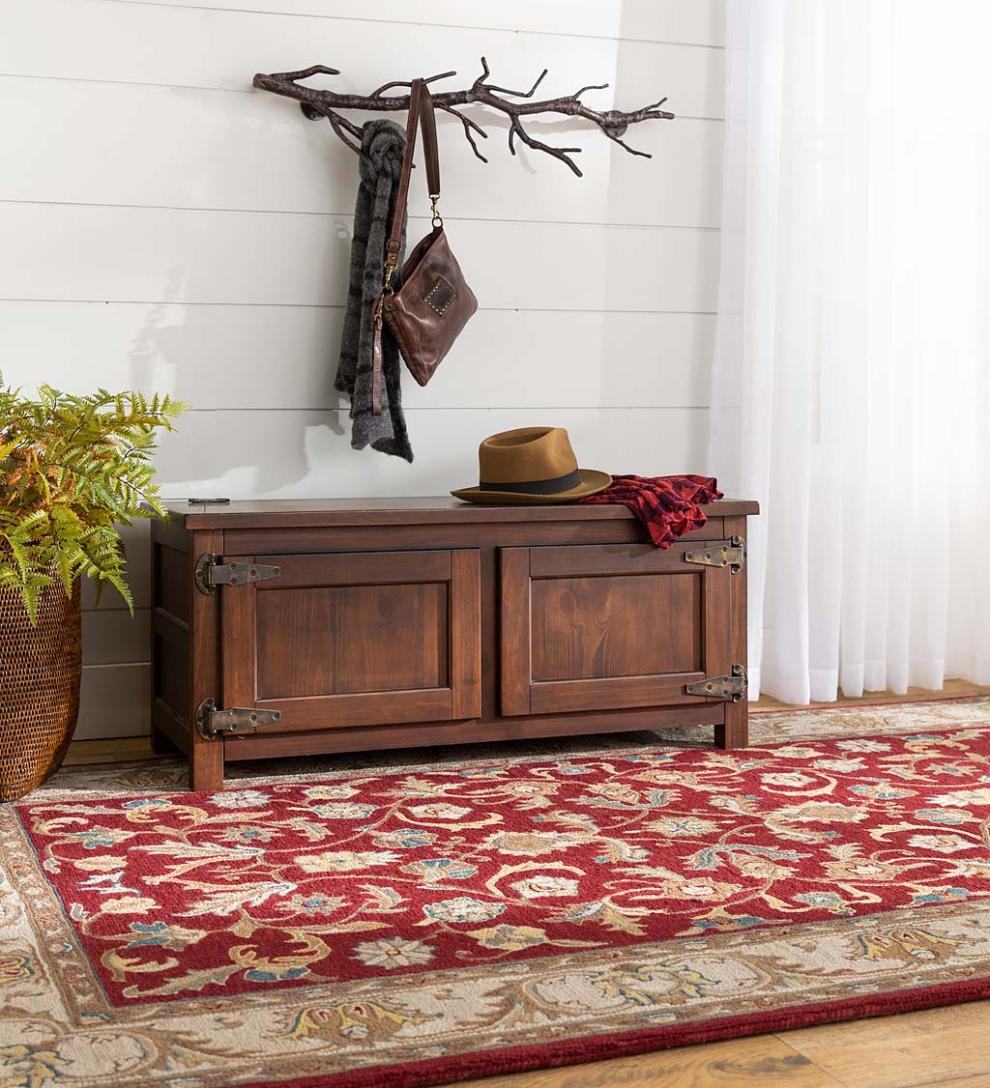 Plow &amp; Hearth Home Office | Indoor Living Portland Ice Box Wood Coffee Table/Bench With Replica Hardware - Walnut
