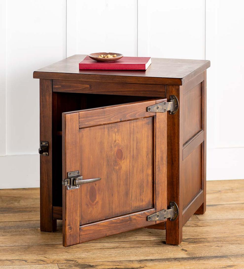 Plow &amp; Hearth Home Office | Indoor Living Portland Ice Box Wood Storage Side Table With Replica Hardware - Walnut