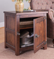 Plow &amp; Hearth Home Office | Indoor Living Portland Ice Box Wood Storage Side Table With Replica Hardware - Walnut