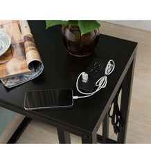 Plow &amp; Hearth Home Office | Indoor Living Pull-Up Table With Charging Station - Black