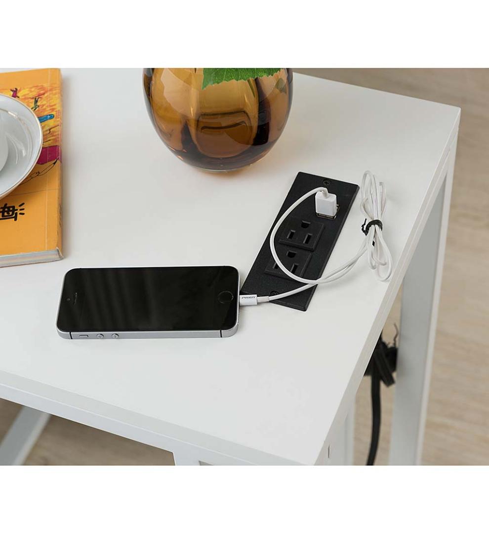 Plow &amp; Hearth Home Office | Indoor Living Pull-Up Table With Charging Station - Black