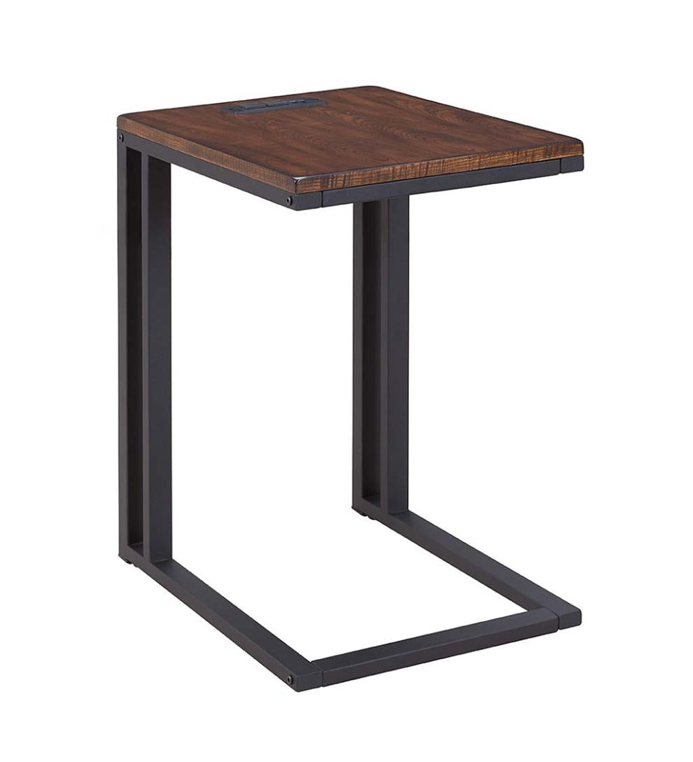 Plow &amp; Hearth Home Office | Indoor Living Pull-Up Table With Charging Station - Black
