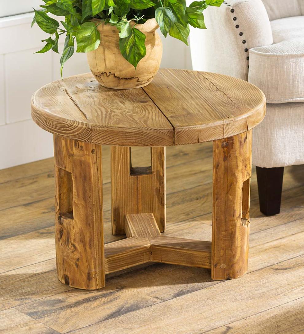 Plow &amp; Hearth Home Office | Indoor Living Rowan Ridge Reclaimed Pine Round End Table
