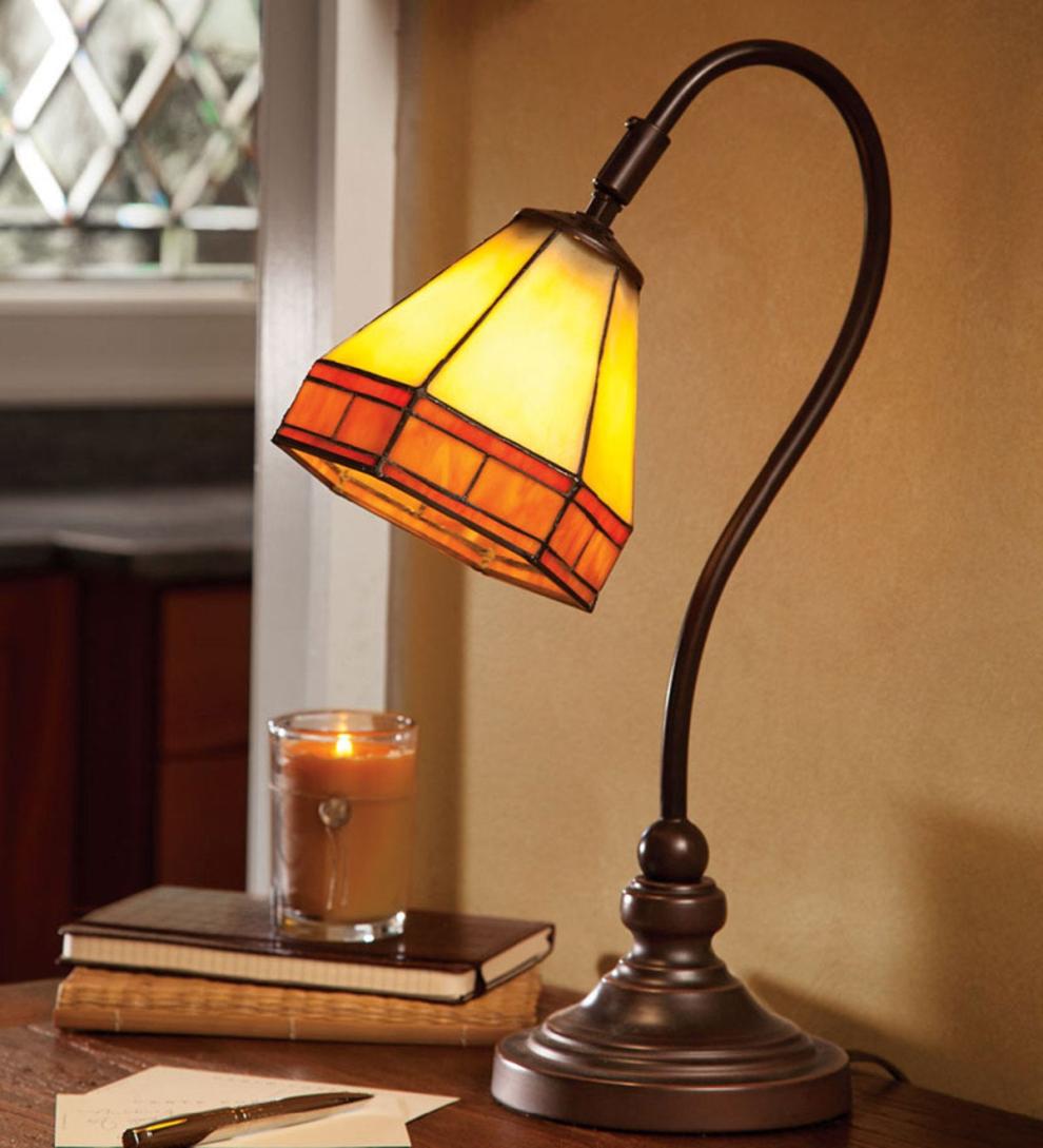Plow &amp; Hearth Home Office | Indoor Living Tiffany-Style Stained Glass Mission Style Desk Lamp