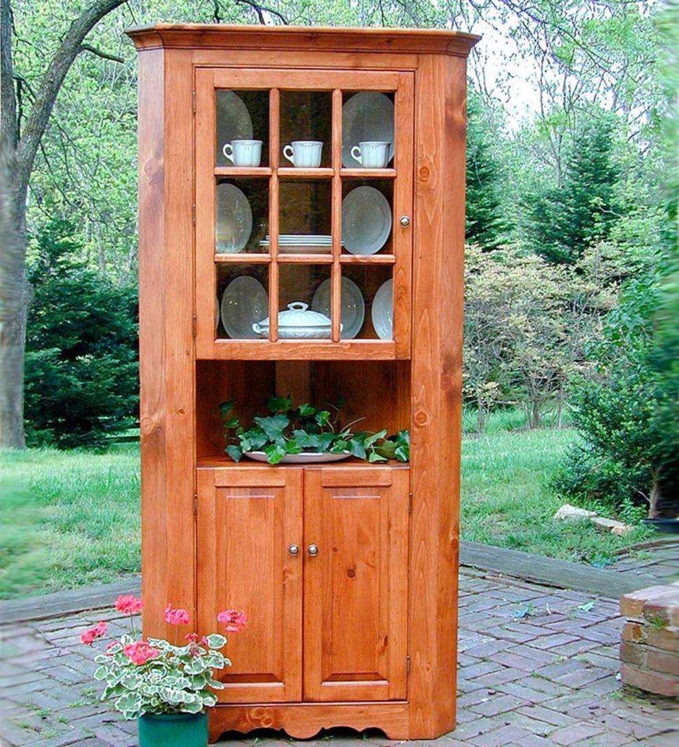 Plow &amp; Hearth Hutches &amp; Cupboards | Indoor Living Lexington Corner Cupboard, Made In Usa - Avocado