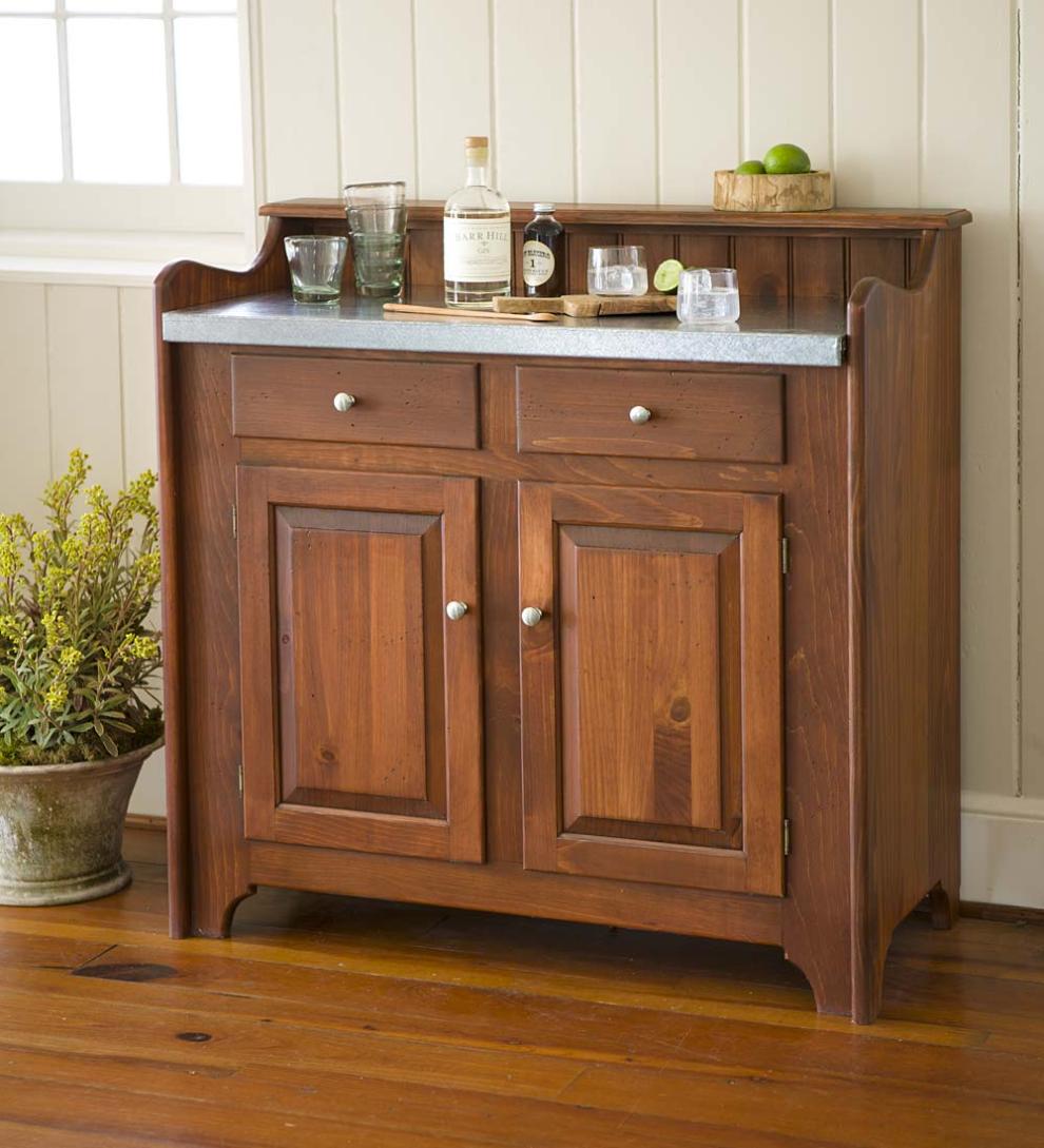 Plow &amp; Hearth Hutches &amp; Cupboards | Indoor Living Solid Pine Dry Sink With Galvanized Top, Made In Usa - Avocado Green