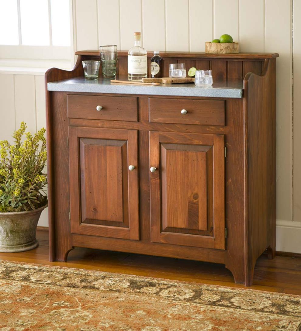 Plow &amp; Hearth Hutches &amp; Cupboards | Indoor Living Solid Pine Dry Sink With Galvanized Top, Made In Usa - Avocado Green