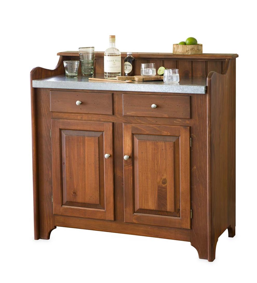 Plow &amp; Hearth Hutches &amp; Cupboards | Indoor Living Solid Pine Dry Sink With Galvanized Top, Made In Usa - Avocado Green