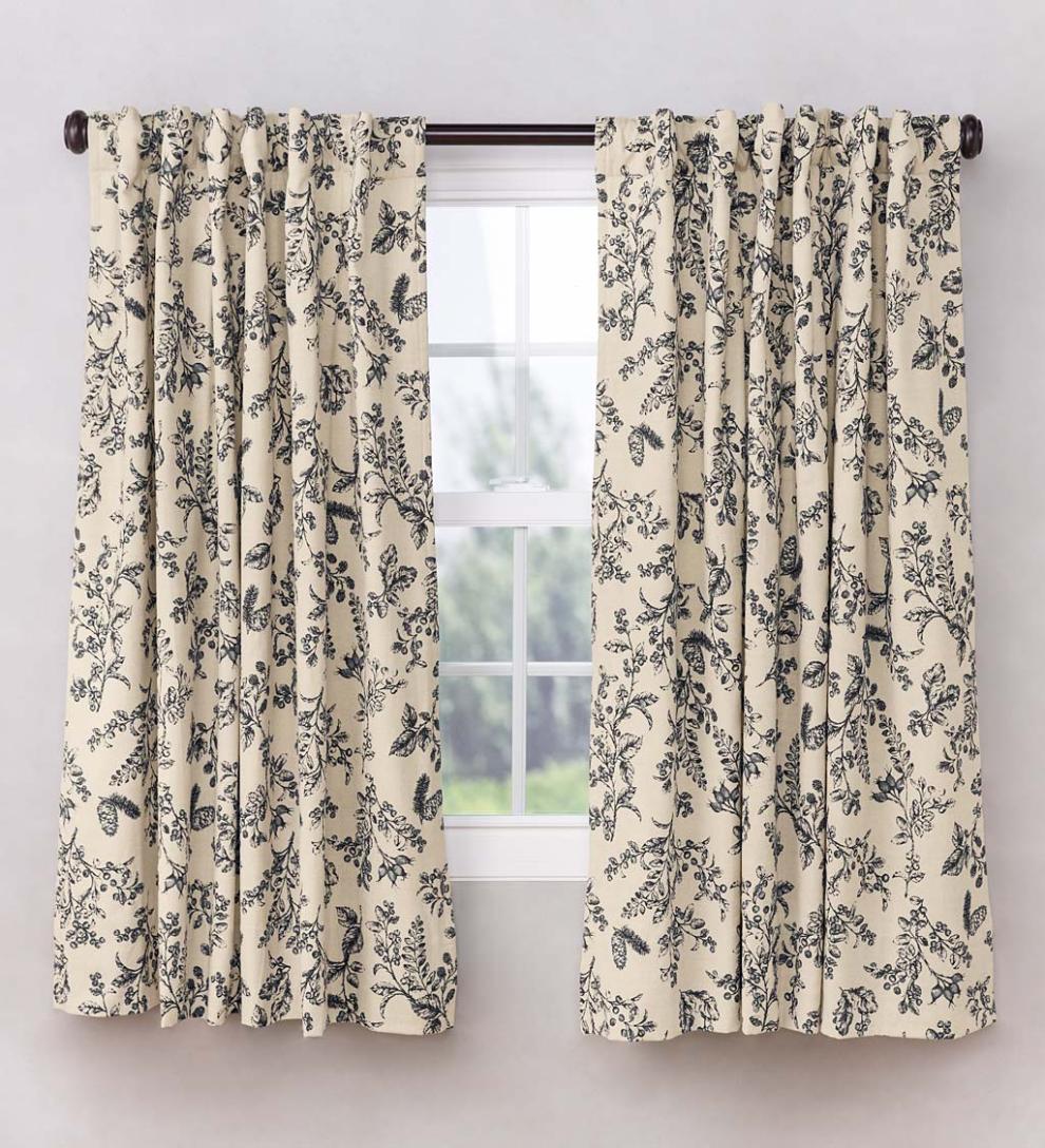 Plow &amp; Hearth Insulated Curtains | Indoor Living Botanical Toile Insulated Double-Lined Cotton Curtain Panel With Rod Pocket