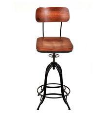 Plow &amp; Hearth Kitchen &amp; Bar Stools | Indoor Living Deluxe Adjustable-Height Wood And Metal Stool With Back Rest - Chestnut