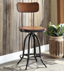 Plow &amp; Hearth Kitchen &amp; Bar Stools | Indoor Living Deluxe Adjustable-Height Wood And Metal Stool With Back Rest - Chestnut