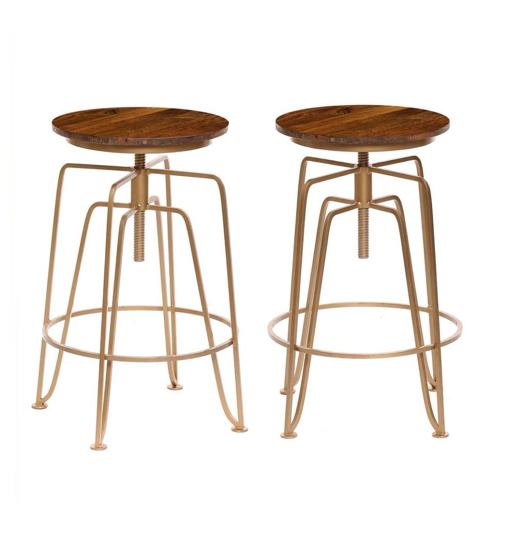 Plow &amp; Hearth Kitchen &amp; Bar Stools | Indoor Living Hartsman Adjustable Height Stools, Set Of 2 - Gold