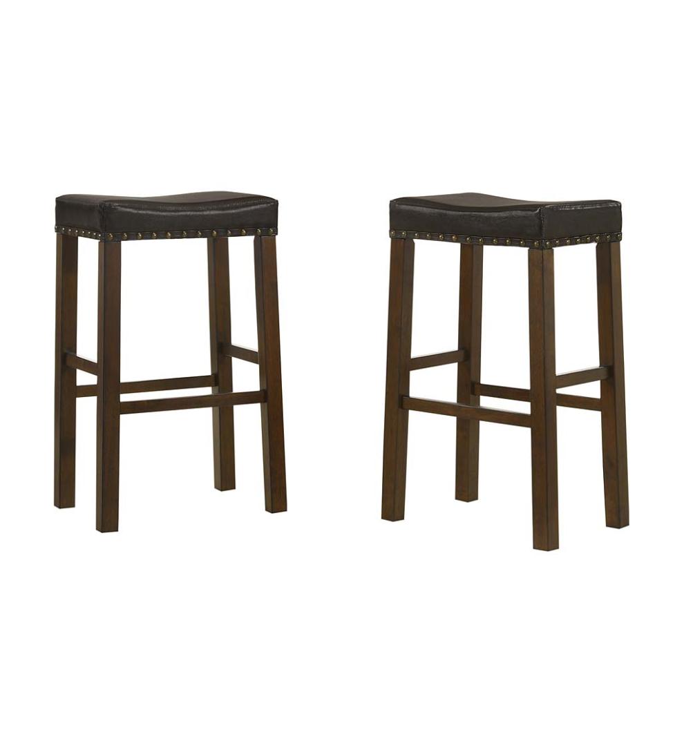 Plow &amp; Hearth Kitchen &amp; Bar Stools | Indoor Living Upholstered Nail Head-Trim Saddle Seat Stools, Set Of 2