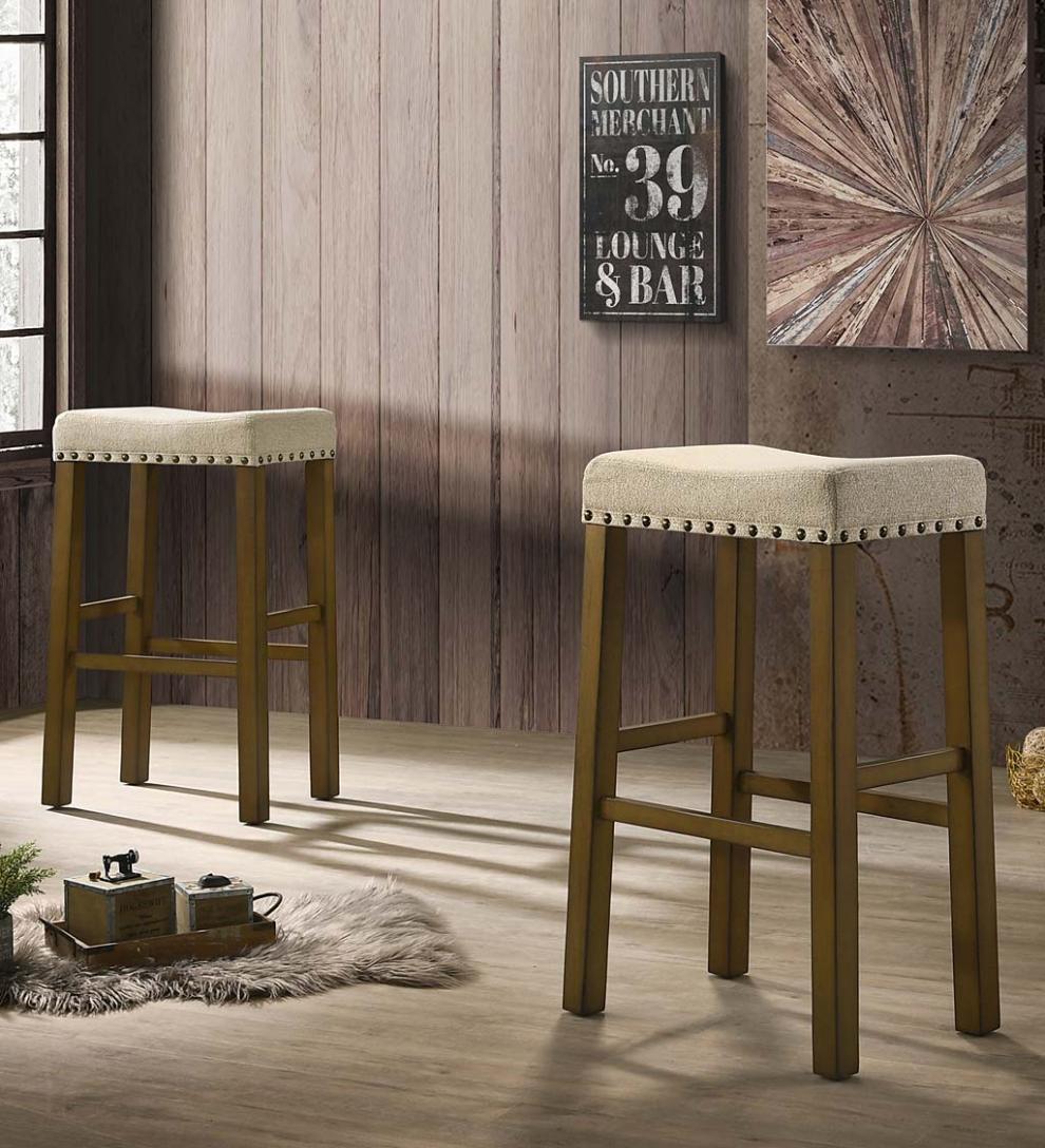 Plow &amp; Hearth Kitchen &amp; Bar Stools | Indoor Living Upholstered Nail Head-Trim Saddle Seat Stools, Set Of 2
