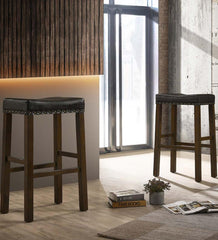 Plow &amp; Hearth Kitchen &amp; Bar Stools | Indoor Living Upholstered Nail Head-Trim Saddle Seat Stools, Set Of 2