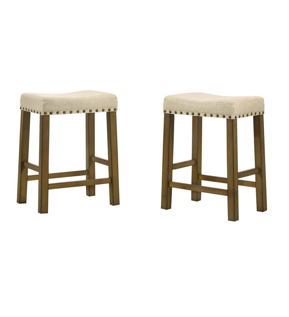 Plow &amp; Hearth Kitchen &amp; Bar Stools | Indoor Living Upholstered Nail Head-Trim Saddle Seat Stools, Set Of 2