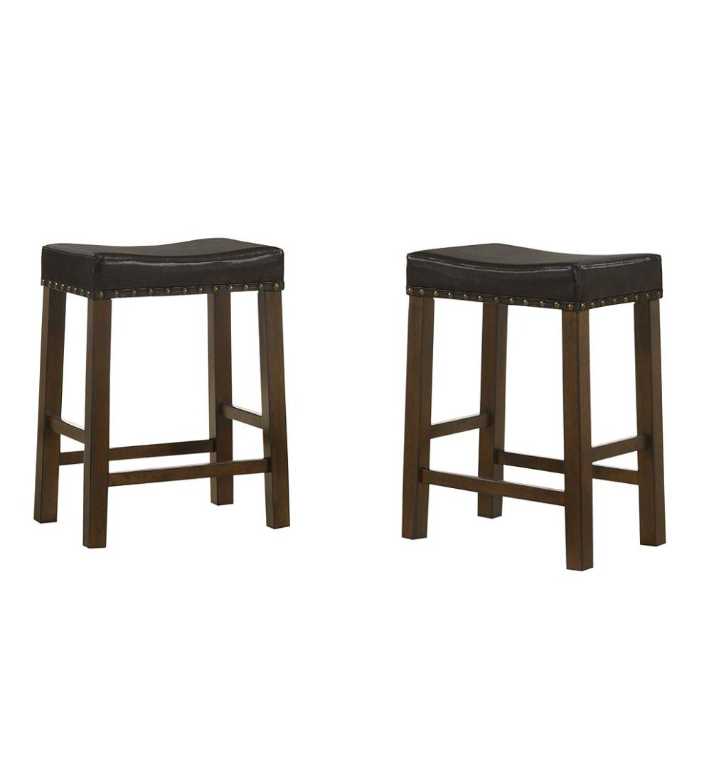 Plow &amp; Hearth Kitchen &amp; Bar Stools | Indoor Living Upholstered Nail Head-Trim Saddle Seat Stools, Set Of 2